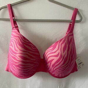 Cato Womens Pink Underwire Zebra Print Plus Lingerie Push Up Bra Size 42D